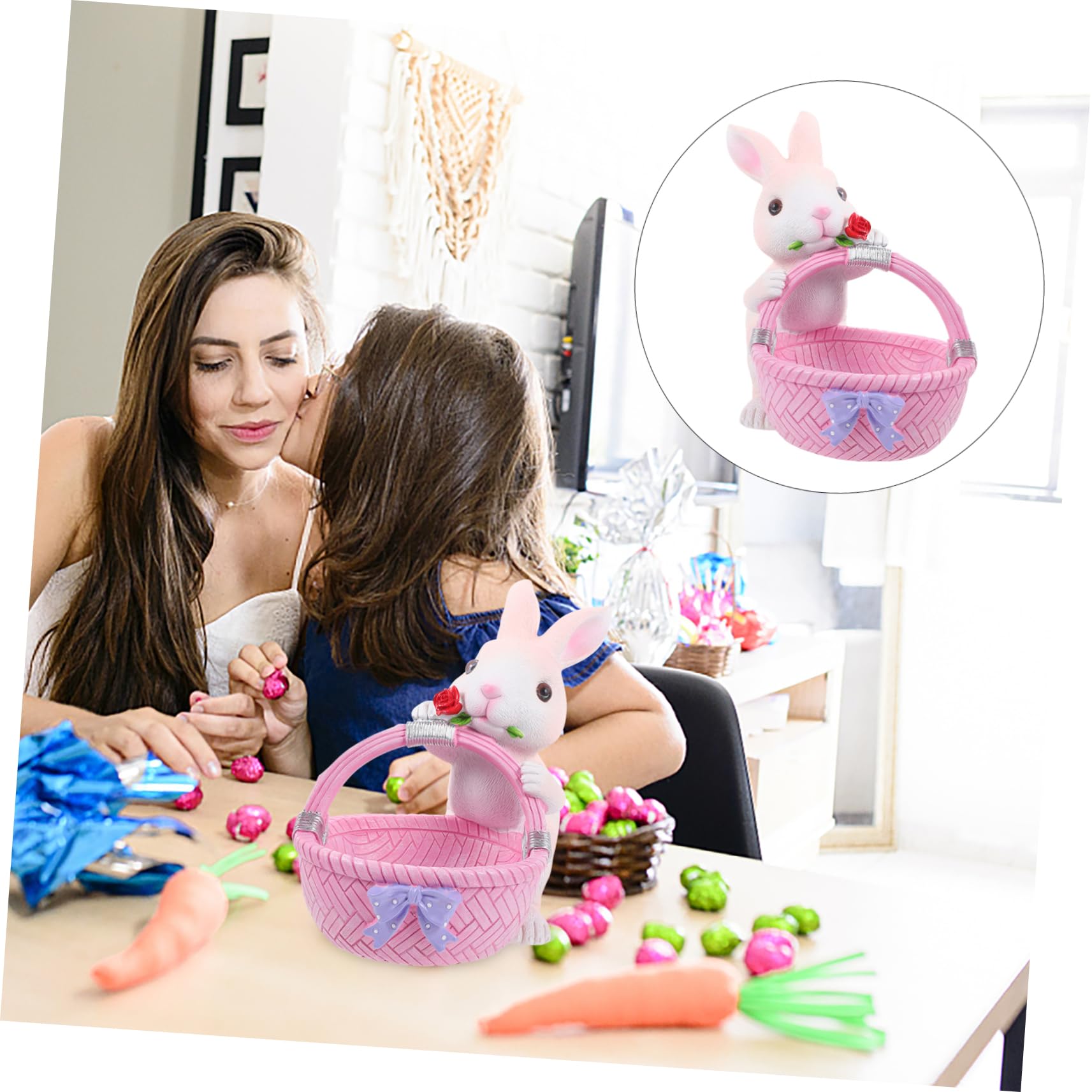 Decorazione Coniglio Pasquale in Resina Rosa a Forma di Cestino Coniglio, Soluzione Salvaspazio e Decorazione per Casa in Stile Unico Elegante e Gioioso