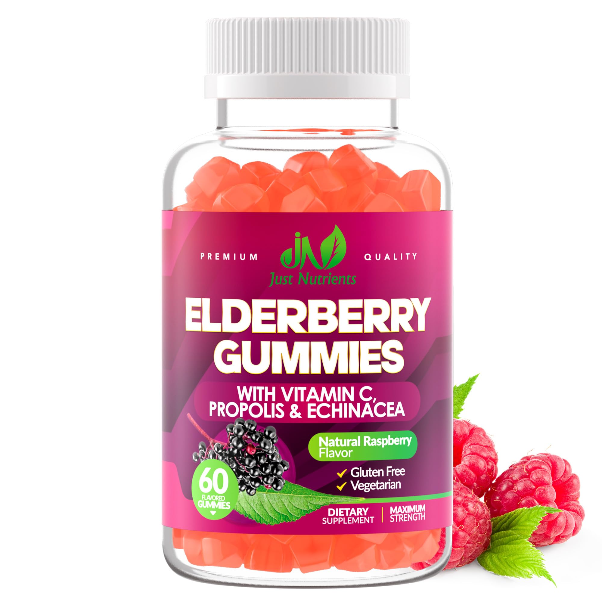 Just Nutrients — Suplemento para a Imunidade com Sabugueiro, Vitamina C, Equinácea e Própolis, 60 gomas