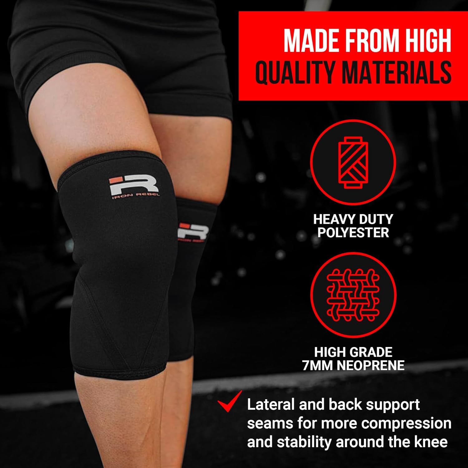 Iron Rebel Performance Knee Sleeves, 7mm Neoprene Compression Support for Heavy Lifting, Squats, Bodybuilding, Weightlifting, Powerlifting, Workout Training, Joint Stability, for Men & Women