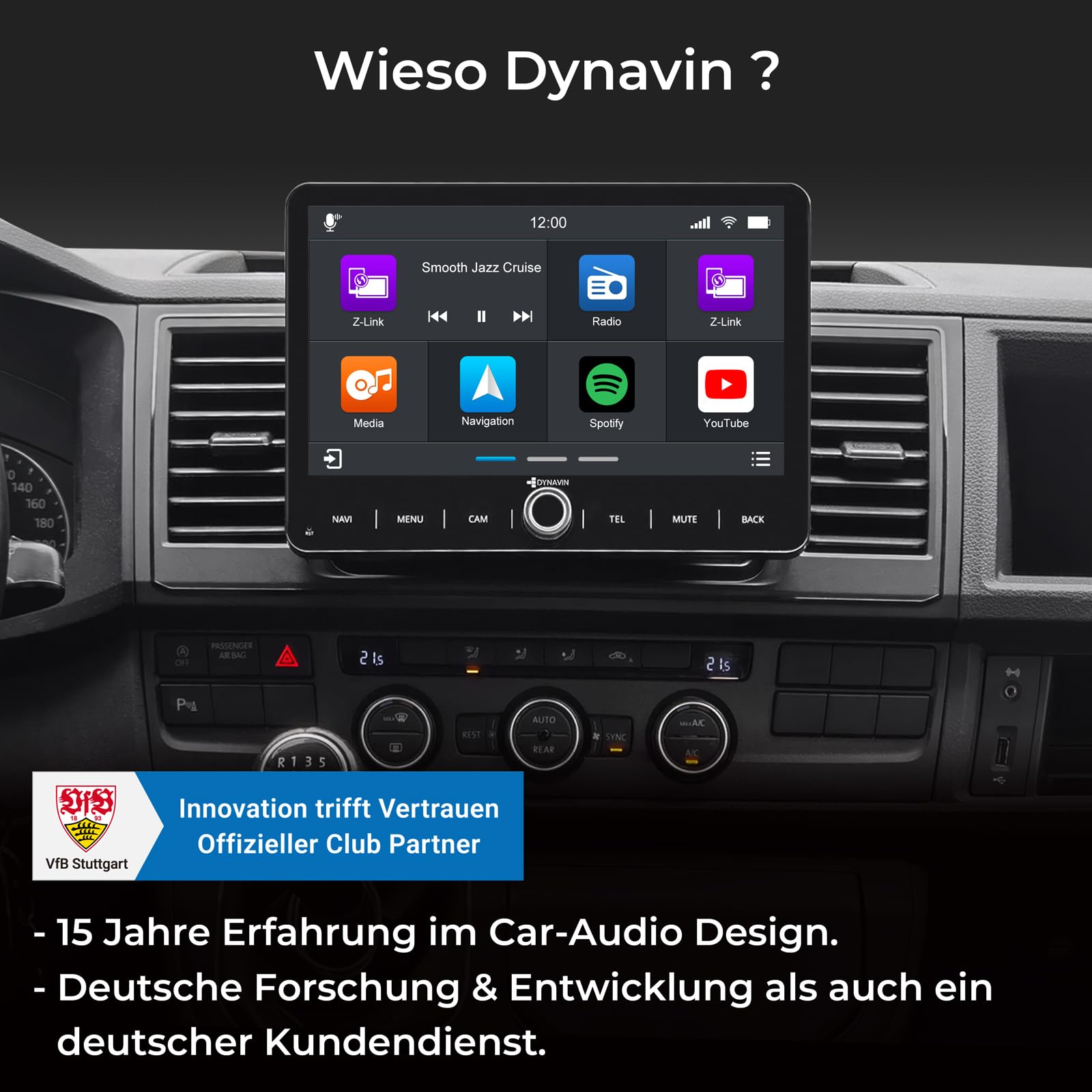 DYNAVIN Android Autoradio Navi für VW T5 T6 Caddy Tiguan Sharan Skoda, 10,1 Zoll Radio mit Wireless Carplay und Android Auto | Head-up Display | Inkl. DAB+: D9-V10W PR F