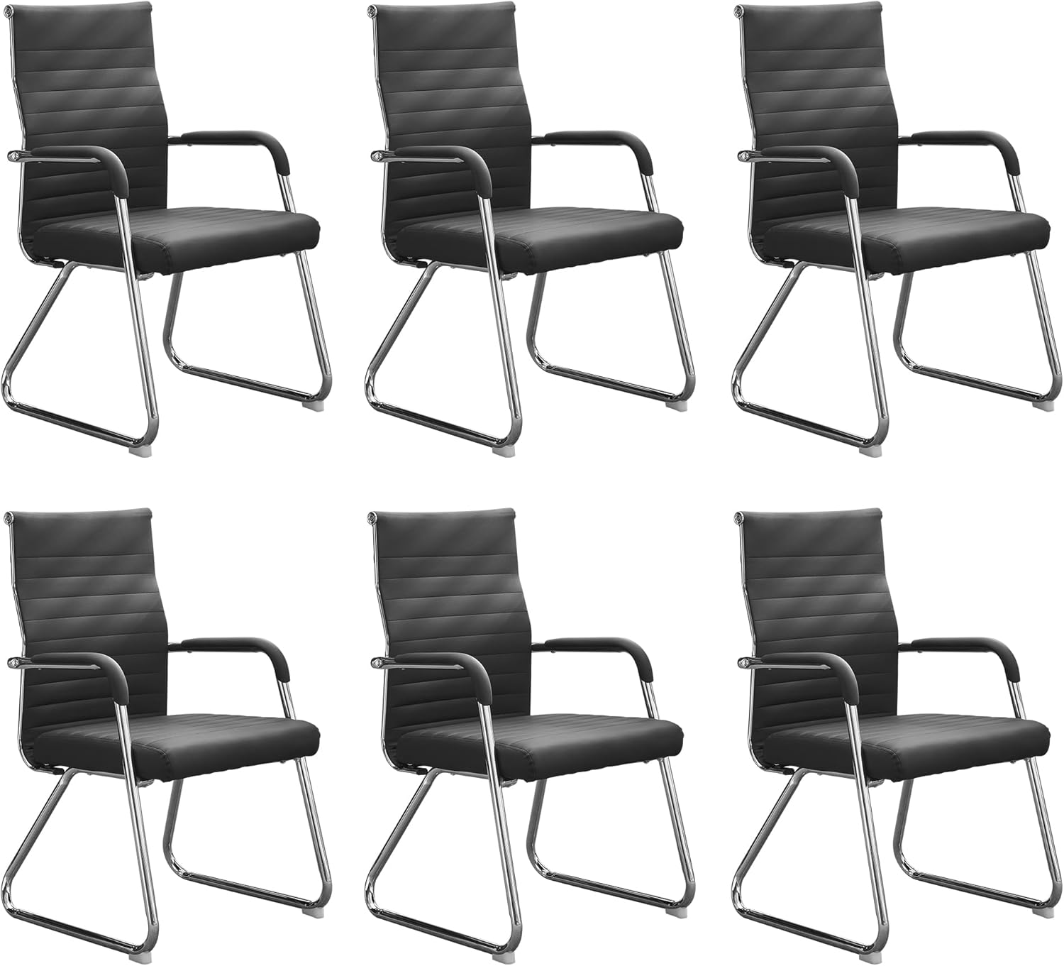 Okeysen Office Guest Chairs Set of 6, Modern Leather Reception Chairs with Mid Back & Sled Base, No-Wheel Desk Chairs for Waiting Room & Conference Room