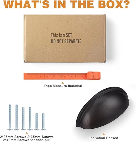 Miniatura 7 de Probrico Paquete de 12 tiradores modernos para cajones, manijas de bronce aceitado para gabinetes, 3 pulgadas (2.992 in), tiradores de taza de