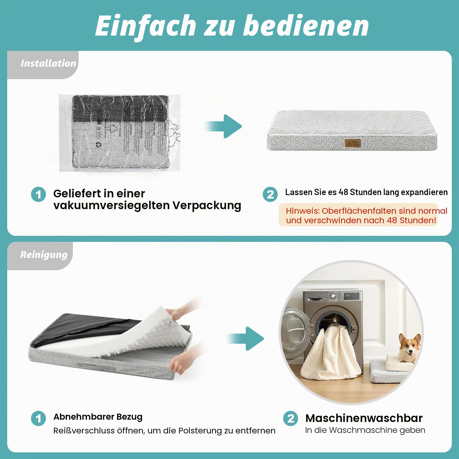 COZY KISS Orthopädisches Hundebett Grosse Hunde - 137x112x10 cm Hundekissen Waschbar Hundematte mit Abnehmbarer Bezug, Hundematratze Rutschfester Unterseite, Grau