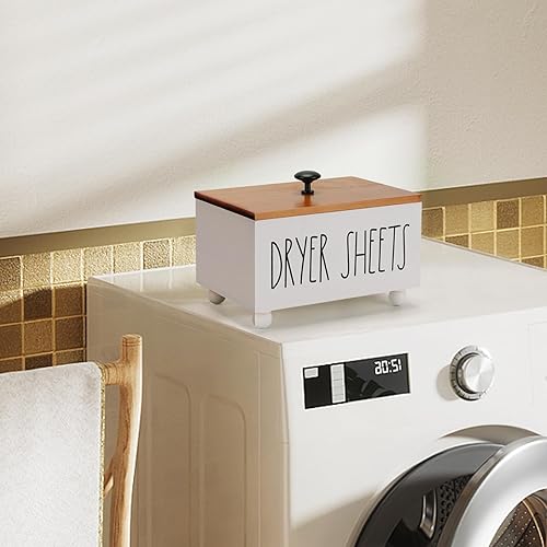 Miniatura 9 de Caja de hojas para secadora con tapa, contenedor dispensador de hojas para secadora, decoración de lavandería, caja de madera para organización de