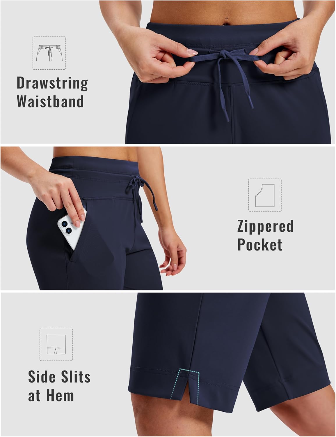 MoFiz Women's Bermuda Athletic Shorts 12'' Long Running Shorts High Waisted Knee Length Shorts with Zipper Pockets - Image 3