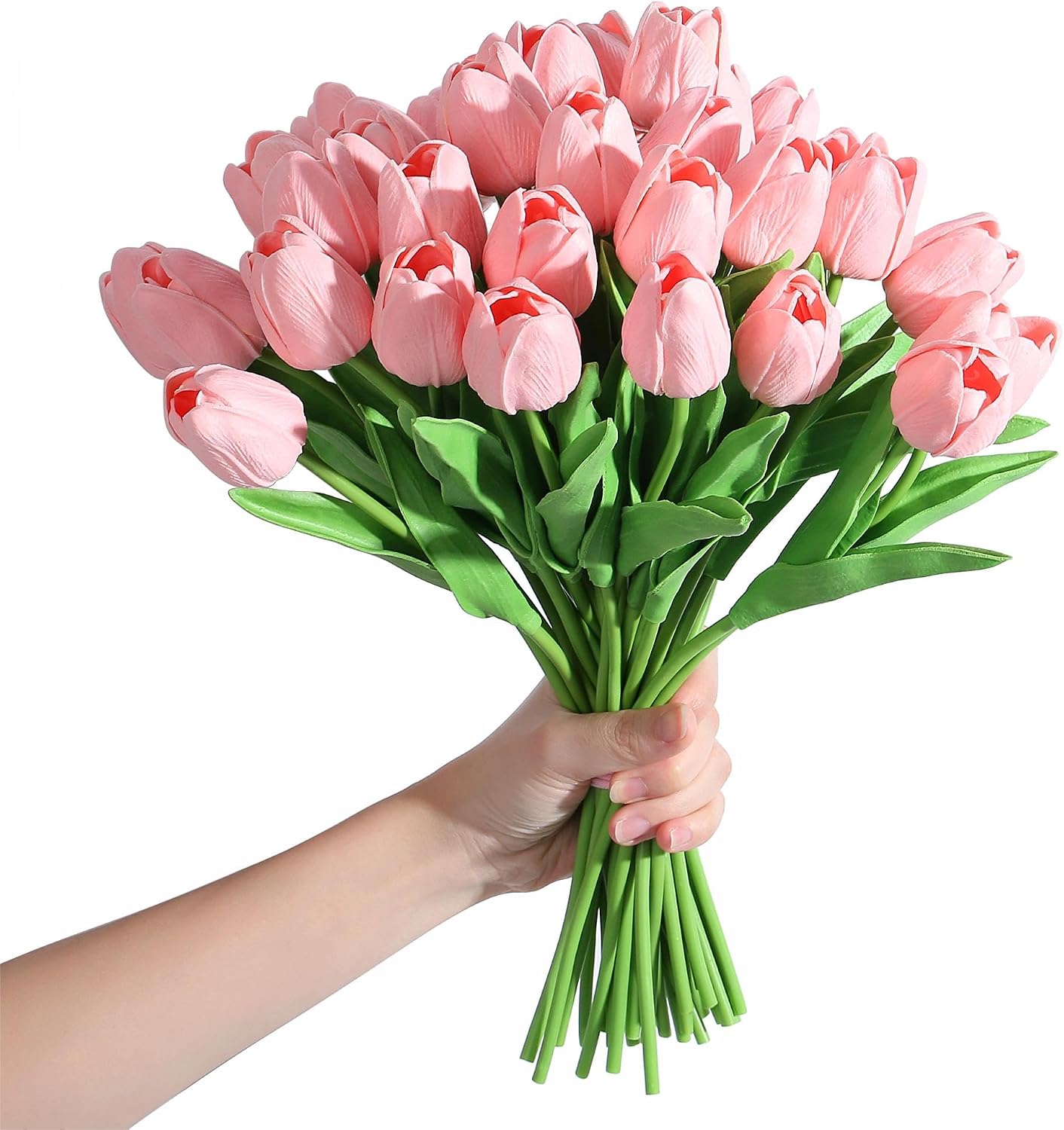 SITUMEIZI Fake Tulips 15pcs Real Touch PU Artificial Flower Soft Pink image 3