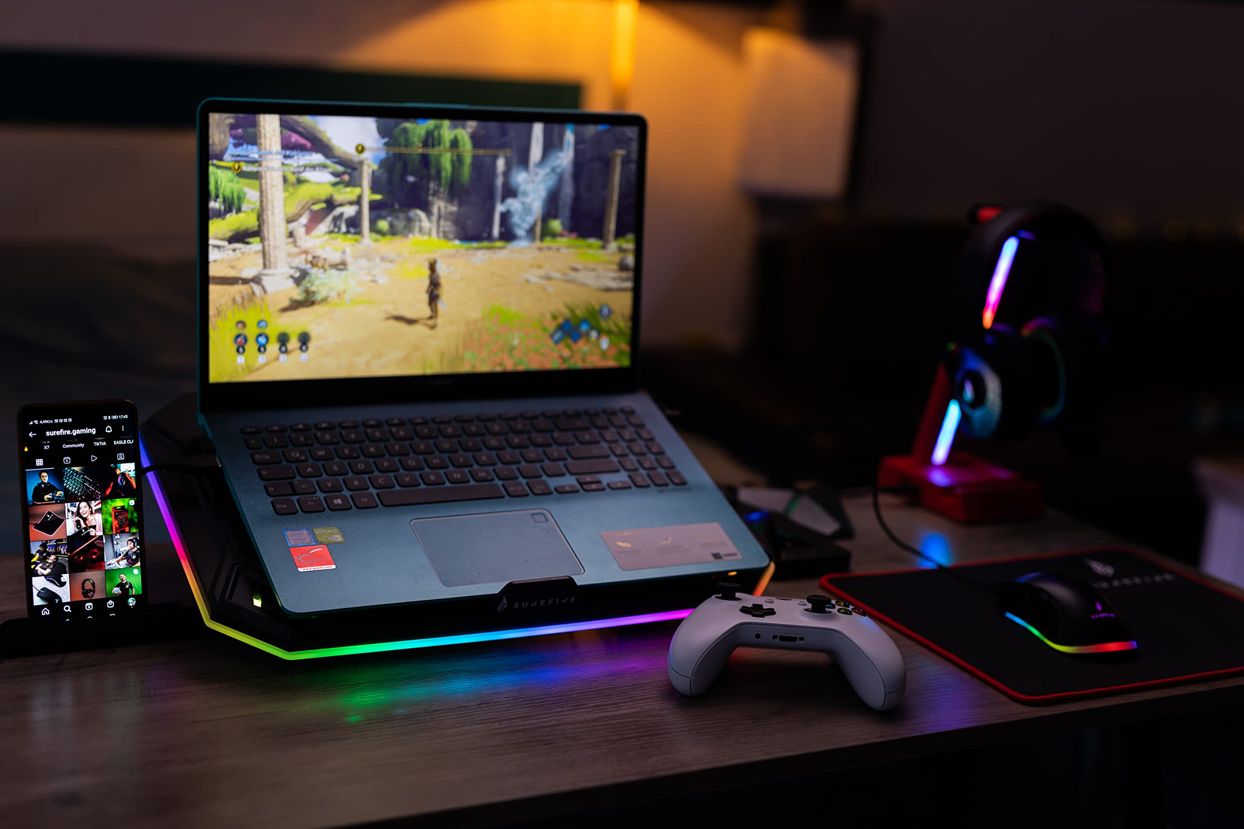 SureFire Bora Podkładka Chłodząca do Laptopa 17 Cali, Regulowana Prędkość Wentylatora, RGB