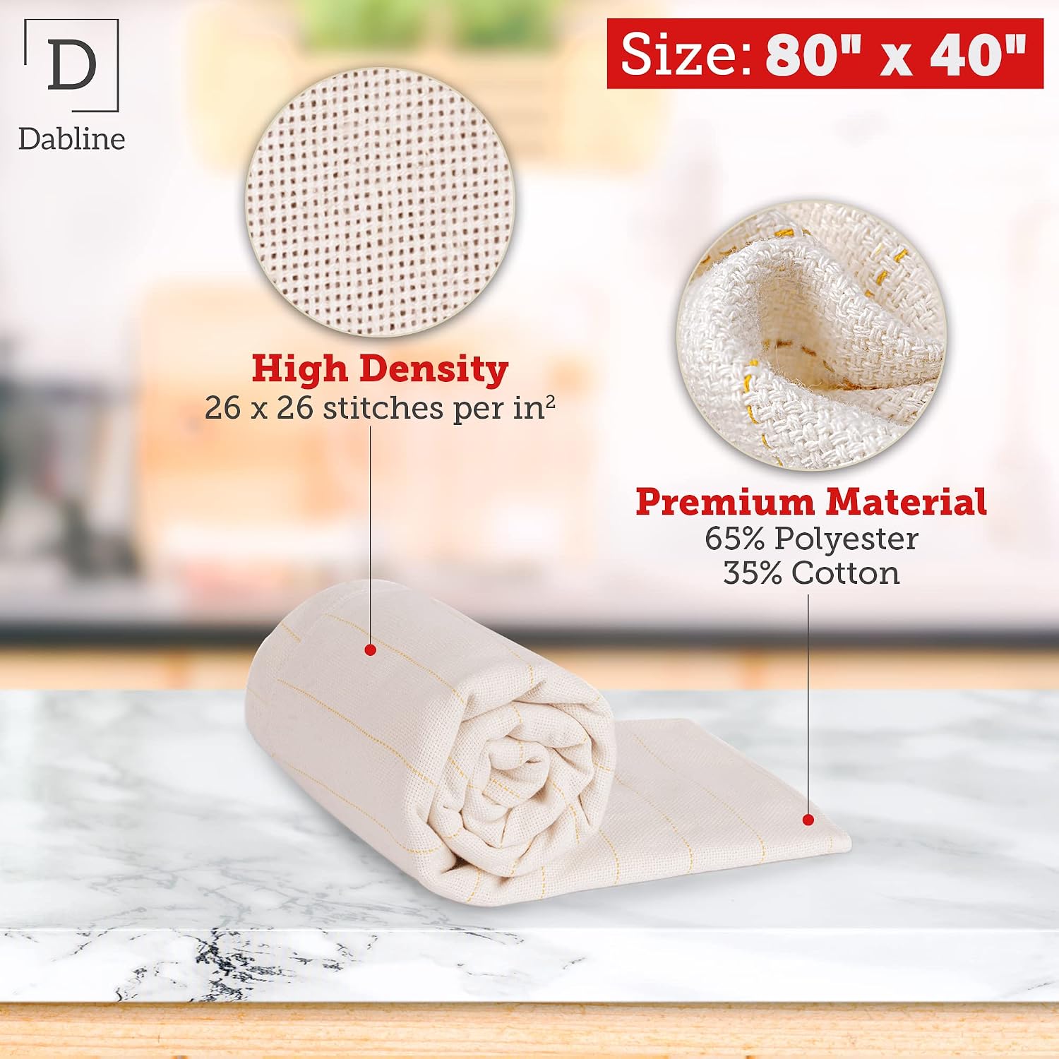 DABLINE 80" x 40" Large Overlocking Primary Tufting Cloth for Rug Tufting with Marked Lines, Monks Cloth for Punch Needle 6.6x3.3 feet