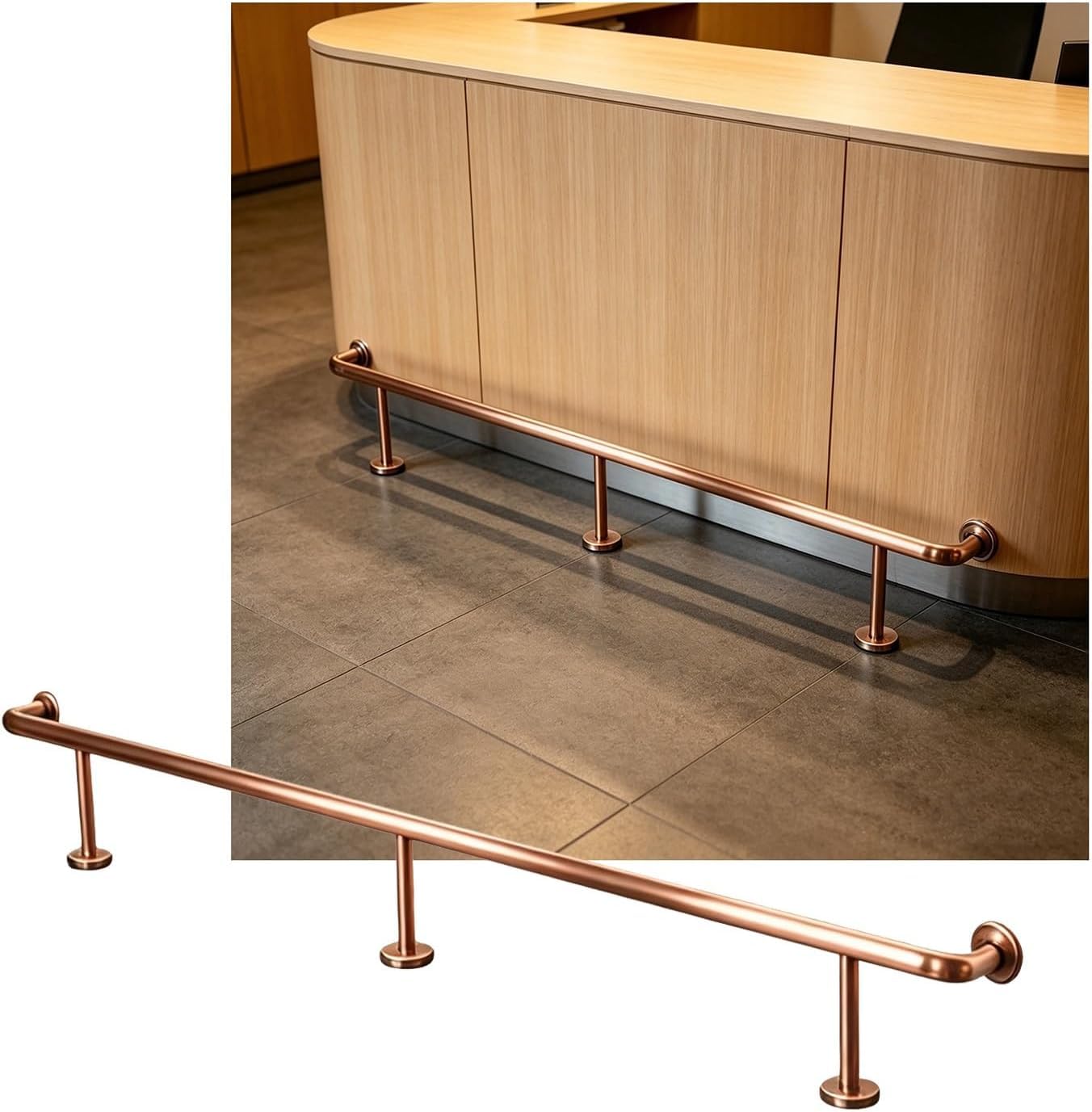 Epano Rose Gold Lxxw Bar Foot Rail Bar Foot Rail, Heavy Duty Rest Bracket For Restaurant Kitchen Cafe Library(,3.8M/12.47Ft)