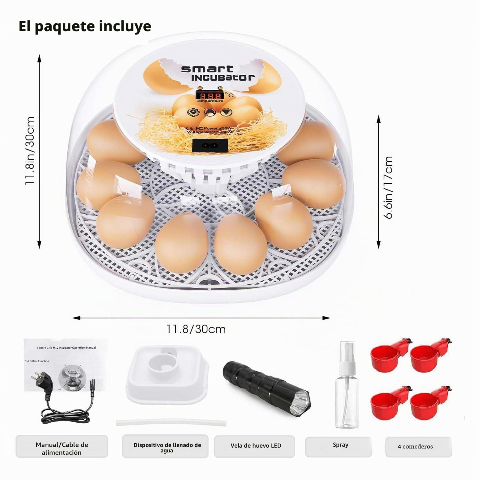 Incubadoras para huevos para incubar, incubadora para 12 huevos con automático de los huevos y control de humedad, llenado automático de agua, mirilla LED, para incubar huevos de pollo, pato