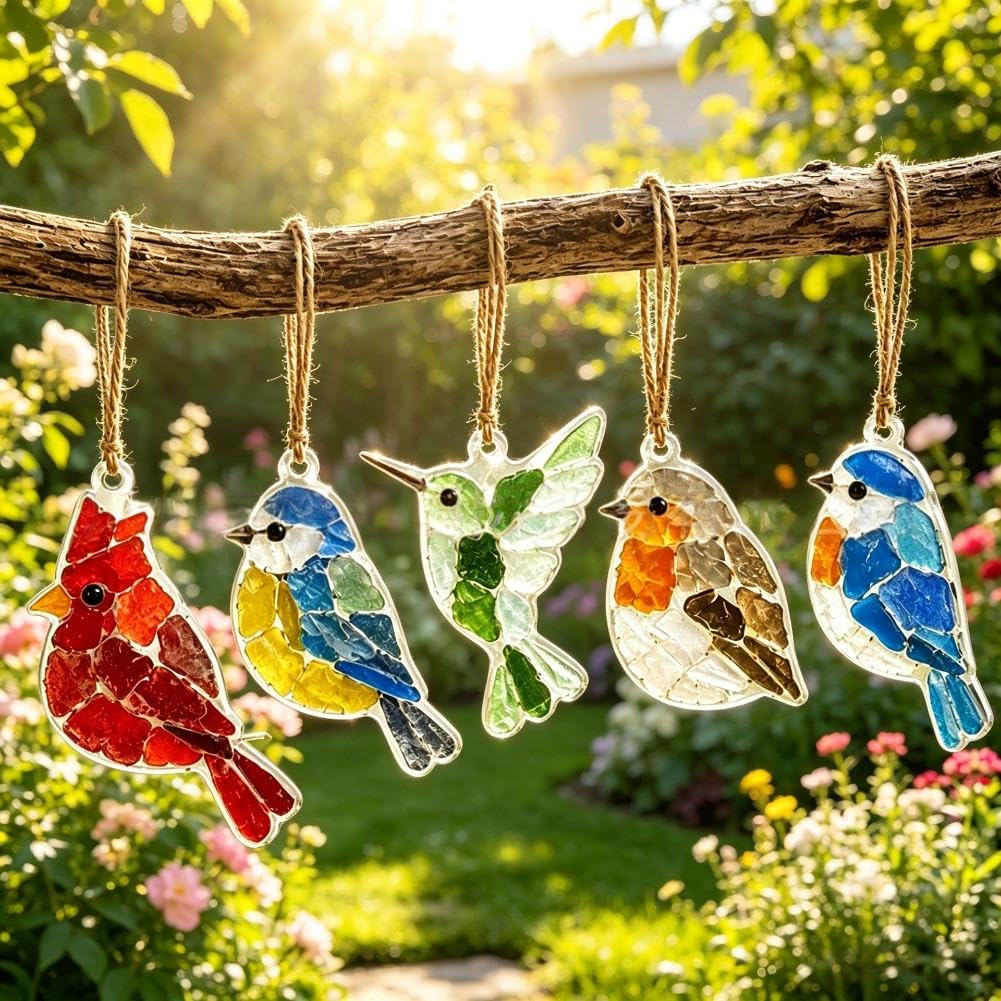 Diy Sea Glass Collage Kit, Sea Glass Look Acrylic Animal Ornament Kit With Hanging Cord, Handmade Window Hanging Decor Craft Kits for Windows, Walls, Craft Rooms, Trees Or Gift