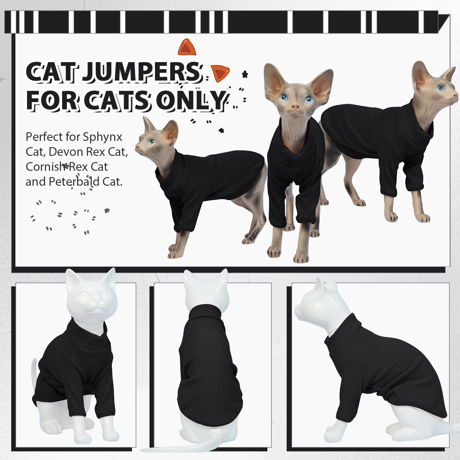 Hairless Cats Vest Turtleneck Sweater, Breathable Cat Wear Shirt Clothes, Pullover Kitten T-Shirts with Sleeves, Cat's Pajamas Jumpsuit for Sphynx, Cornish Rex, Devon Peterbald, Green — view 3
