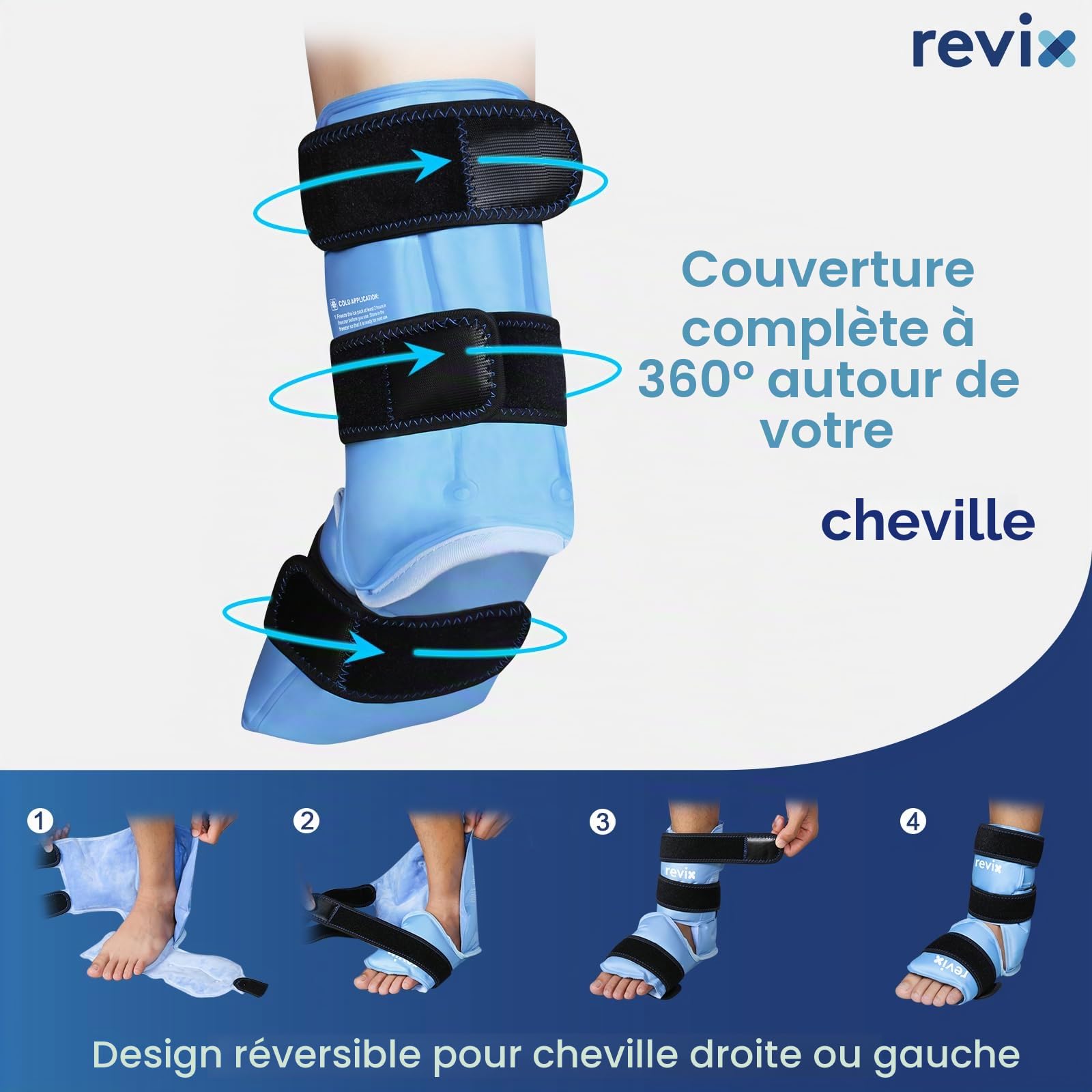 REVIX Poche glace cheville pied, gel flexible réutilisable, Bleu
