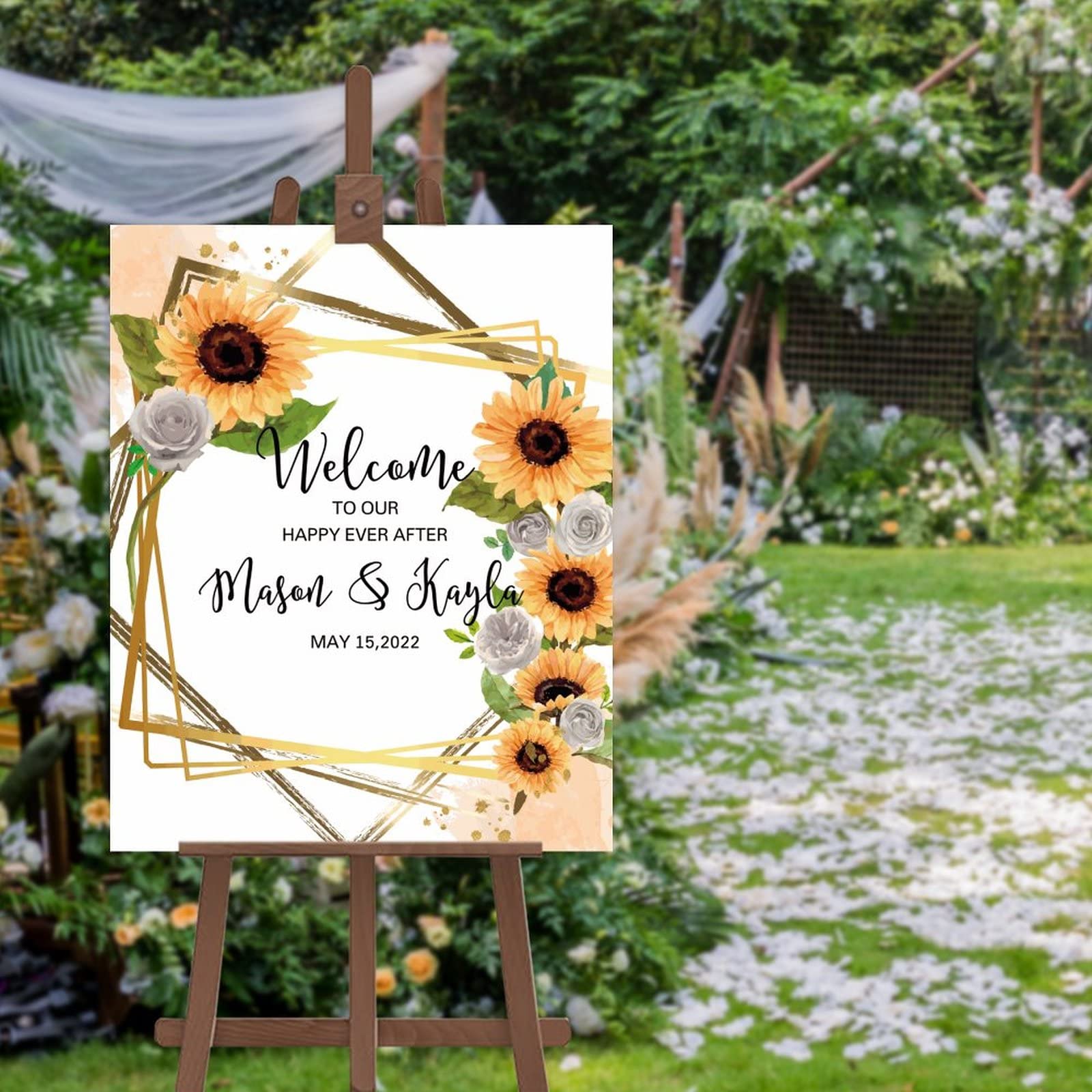 Panneau bienvenue mariage personnalisé motif fleurs pour guider vos invités