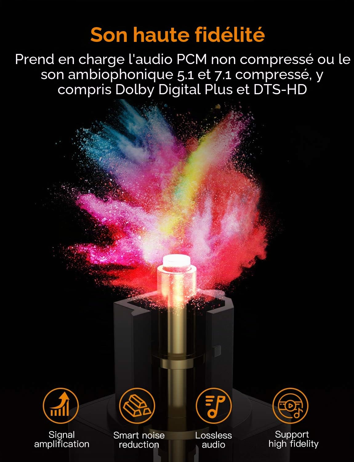 New bee Toslink Câble audio optique numérique pour barre de son LG/Samsung/Sony/Philips, système HiFi, stéréo, home cinéma, systèmes audio (1 m)