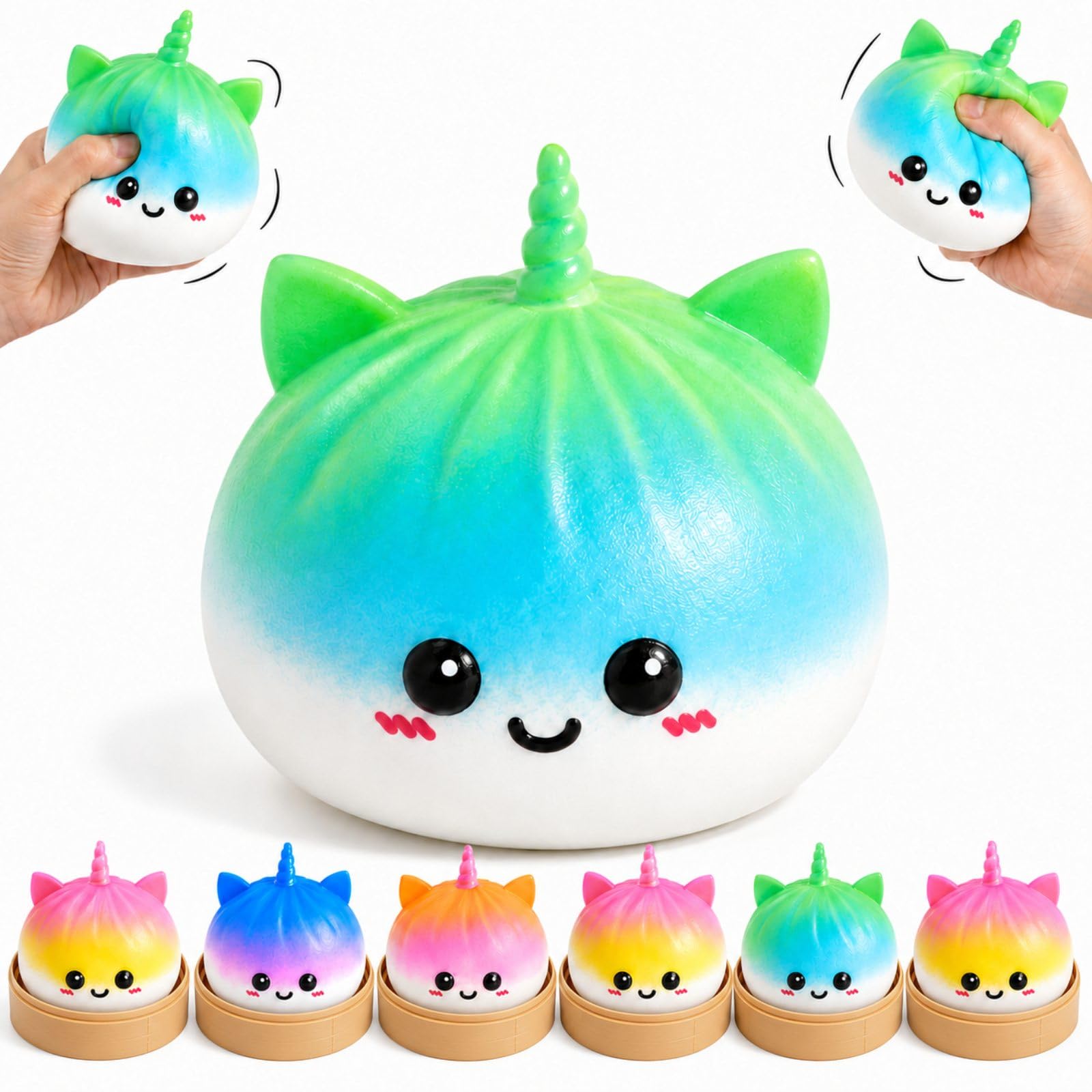 Dumpling Squishy Desk Ornament with Mini Steamer Box, Mystery Bao Bun Decorative Figure, Colorful Kawaii Dumpling Decor for Office Desk and Home, for Adults Only (Random Color)