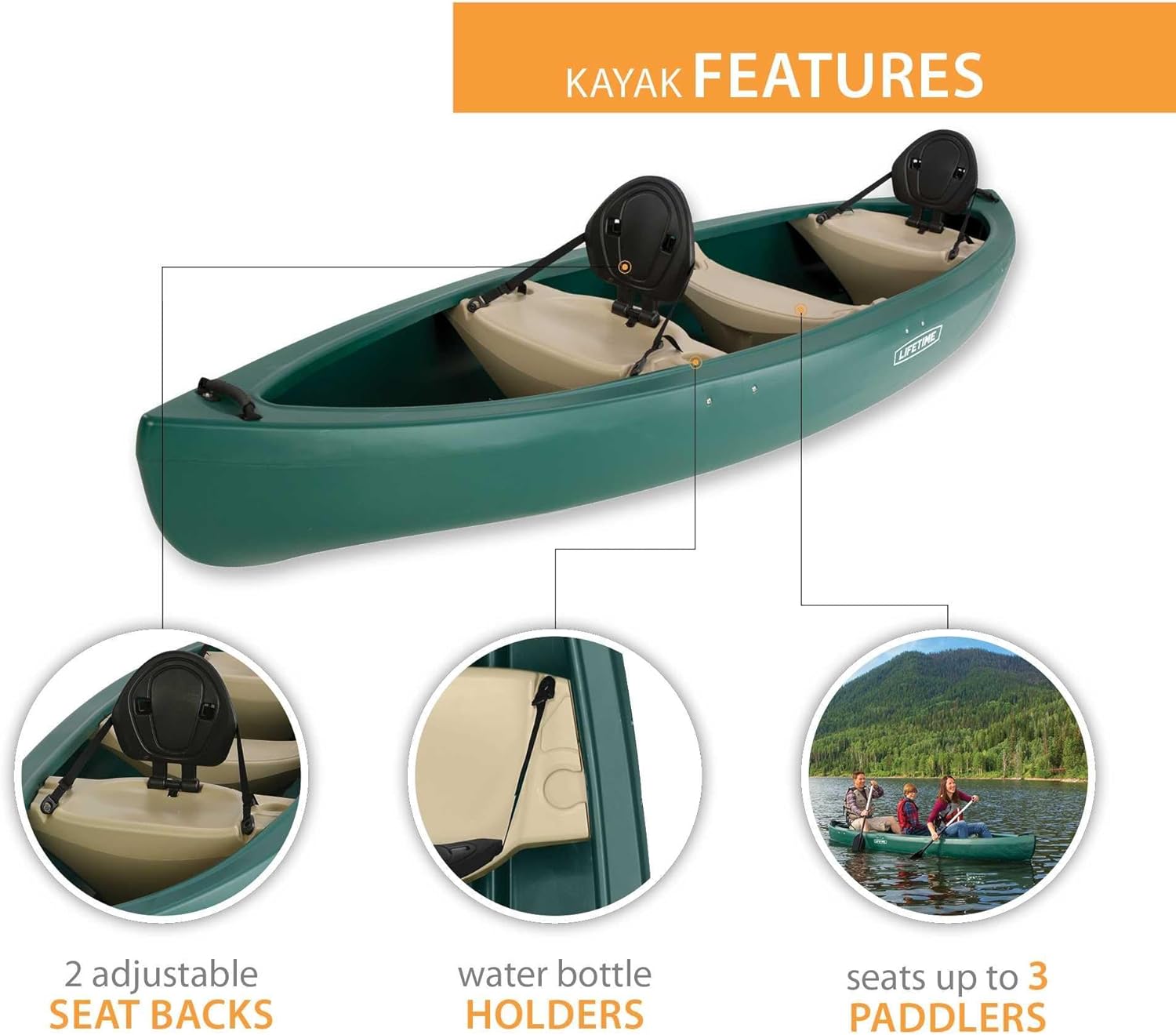 LIFETIME Wasatch Canoe, Green, 13'