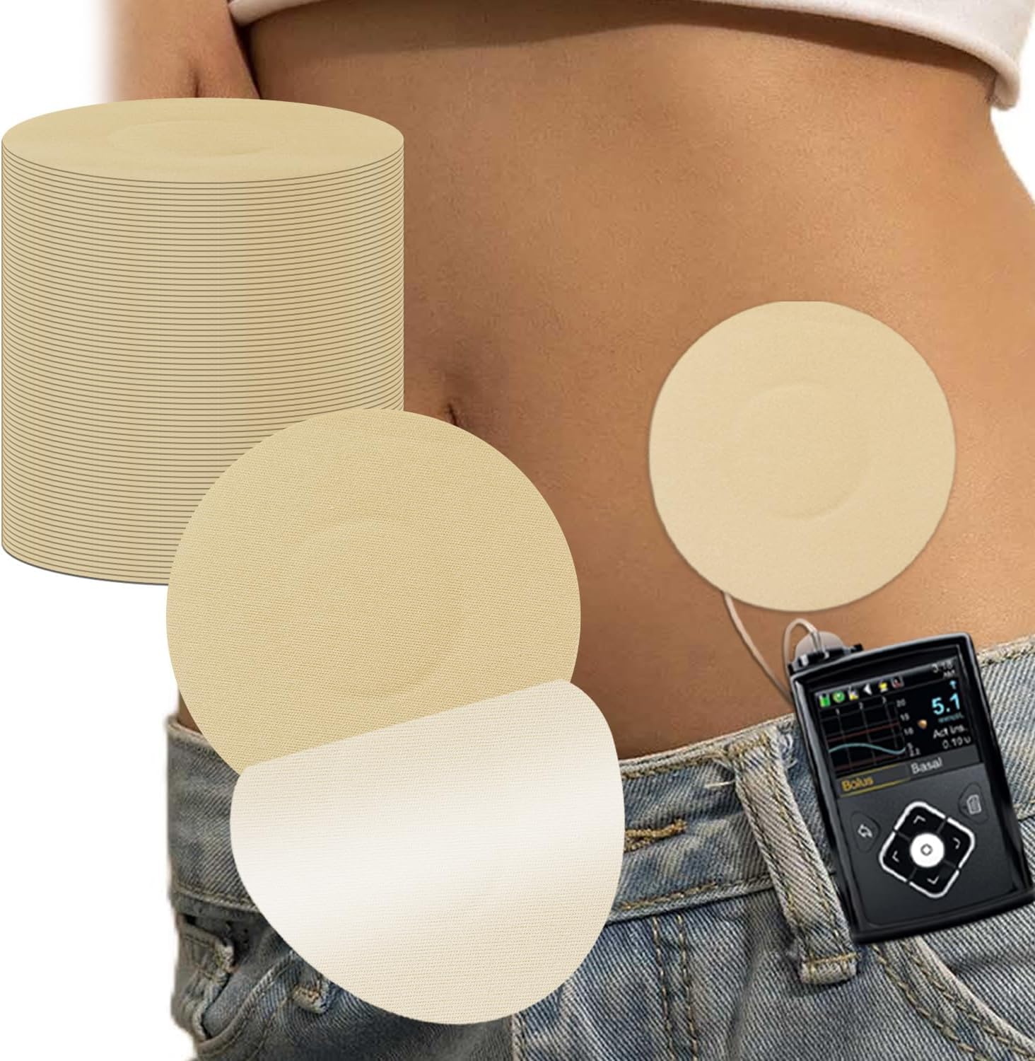 20Pcs Universal Adhesive Patches for CGM and Insulin Pumps, Waterproof & Breathable Patches,No Hole&Glue in the Center,Pre-Cut Adhesive Tape,CGM Protection,Long Last Sensor Patches,Skin-Friendly Patch
