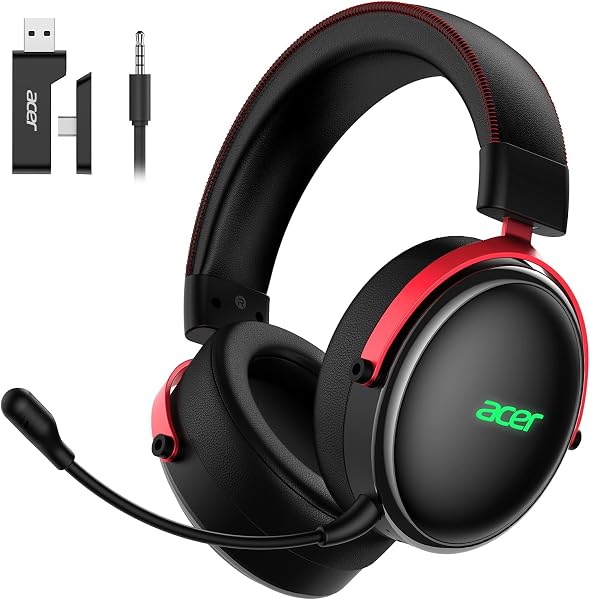 acer 2.4GHz Wireless Gaming Headsets for PS5, PS4, PC, Switch, Bluetooth Gaming Headset with Mic, Stereo Sound, 40+Hr Battery, 50mm Drivers - BlackRed - 1