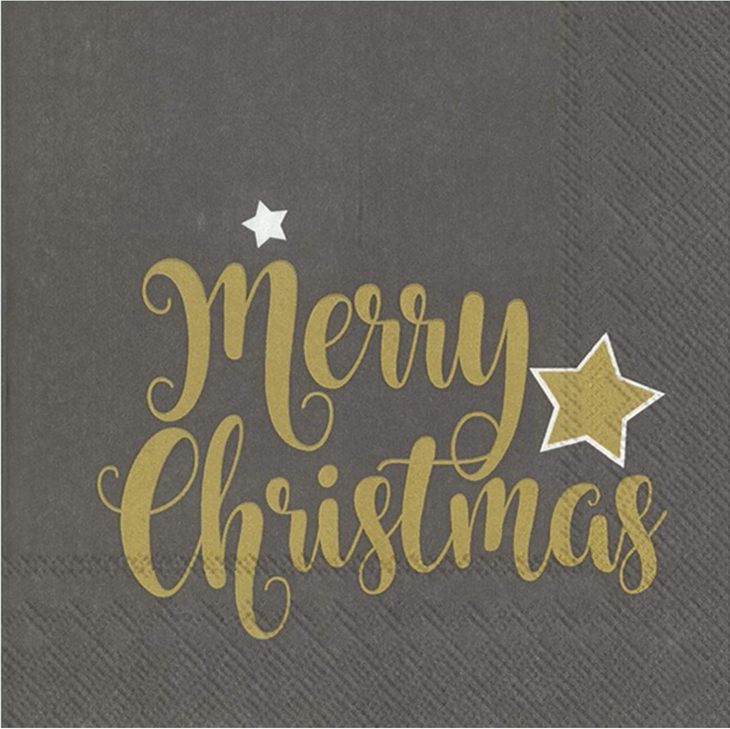 IHR 20 Luxury Paper Xmas Lunch Napkins- Shiny Merry Christmas Time (Grey)