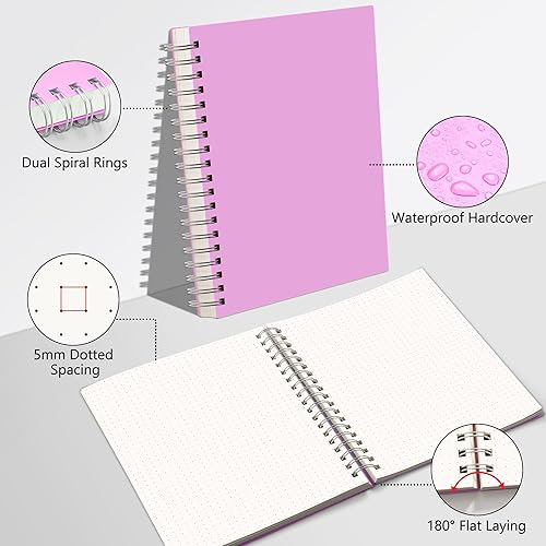 Miniatura 3 de HIUKOOKA Cuaderno de espiral punteado A4 de 300 páginas, cuadernos punteados, cuaderno grueso de 100 GSM, diario de cuadrícula punteada de 8.5 x 11,