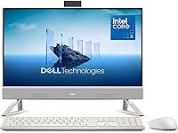 Dell 24 Inch All-in-One PC ec24250: 23.8" FHD IPS Display, Intel Core 3 100U, 8GB DDR5 RAM, 512GB SSD, Windows 11 Home - White