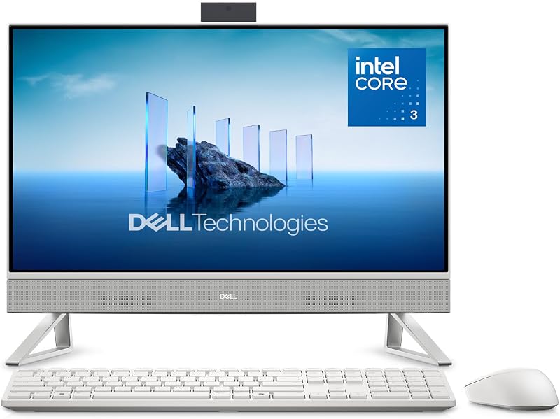 Dell 23.8" All-in-One Desktop, FHD, Intel Core 3 100U, Windows 11 Home | Intel Graphics, 512GB SSD, 8GB, Wi‑Fi 6E, Bluetooth, Keyboard & Mouse, Dolby Atmos Speakers, EC24250