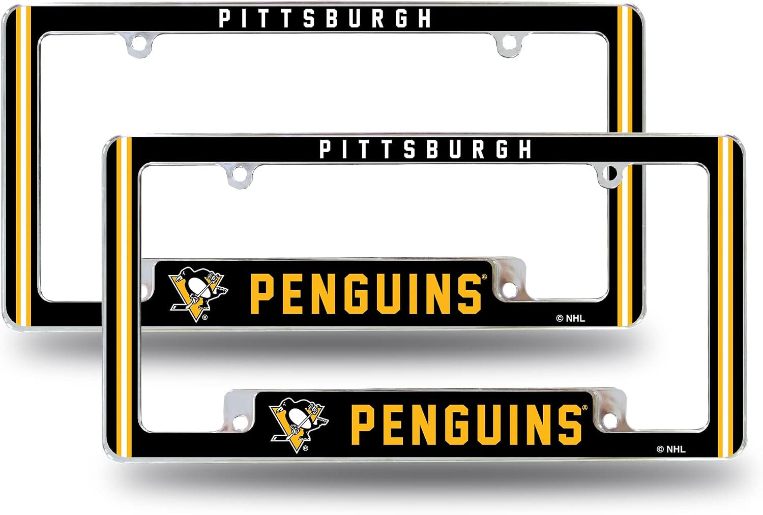 Rico Industries NHL Hockey Classic 12" x 6" Chrome All Over Automotive License Plate Frame for Car/Truck/SUV (2 Pack)