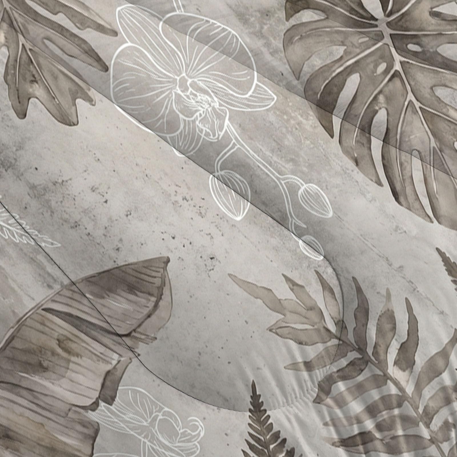 Trapunta Piante Tropicali Antiche, Piumino Singolo 4 Stagioni | 140X200 Cm Con Federa 50X80, Piumone Leggero In Microfibra, Trapunta Reversibile Semplice Graffiti A Forma Foglia Banano, Grigio