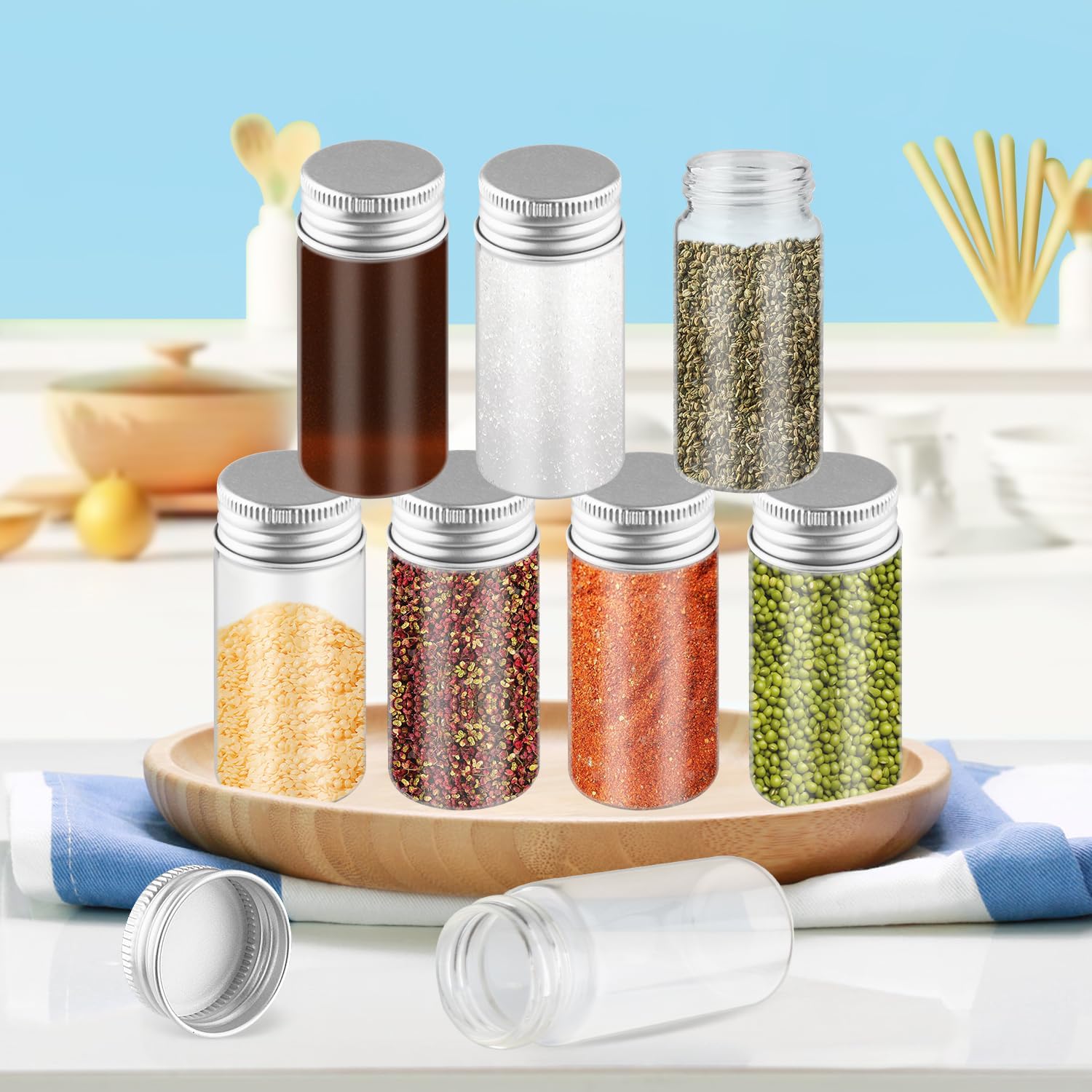40 Pack 30ml/1oz Glass Vials With Aluminum Screw Caps Empty Sample Bottles Container Small Glass Jars For DIY Cosmetics Art Craft Decor Jewelry Storage 30mmx70mm