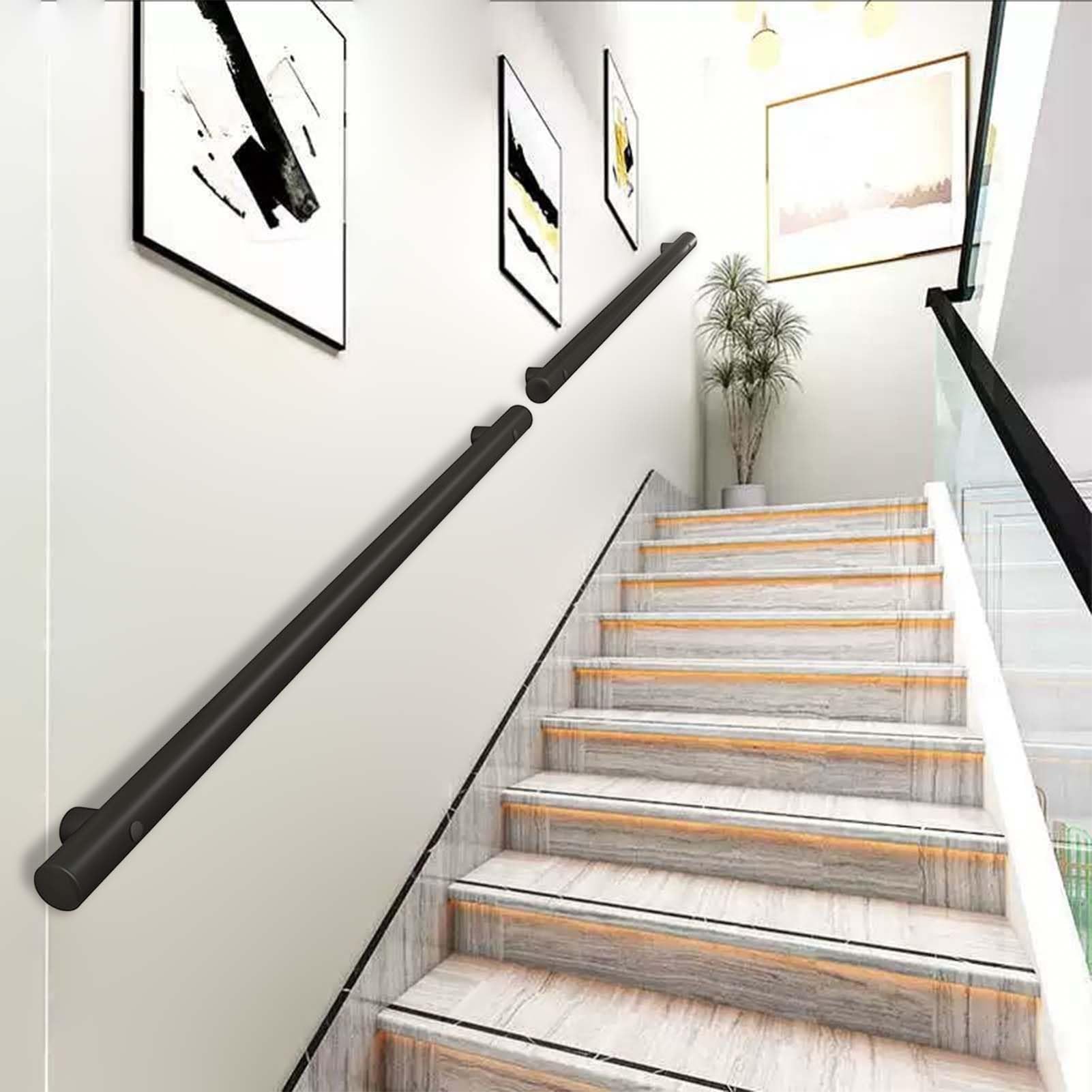 Fkxsxaz Black Stair Handrail Indoor 100Cm 1.5M 1.8M 2M 280Cm 300Cm 450Cm Metal Railings For Stairs Staircase Handrails Wall Mounted Grab Bar Kit - Matt (19Ft/570Cm)