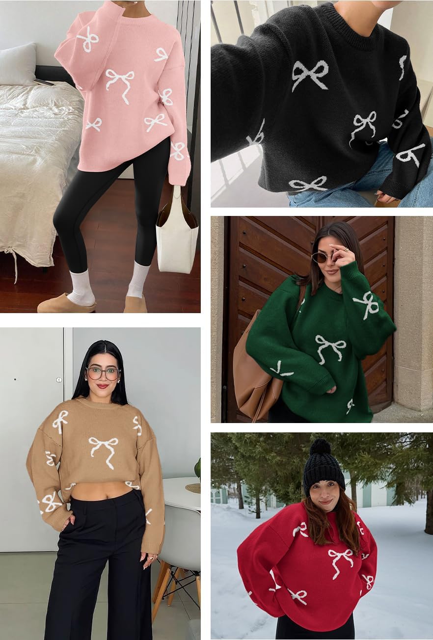 ATHMILE Fall Sweaters for Women 2026 Fashion Cute Bow Knit Pullover Trendy Long Sleeve Oversized Sweater Winter Clothing - Image 6