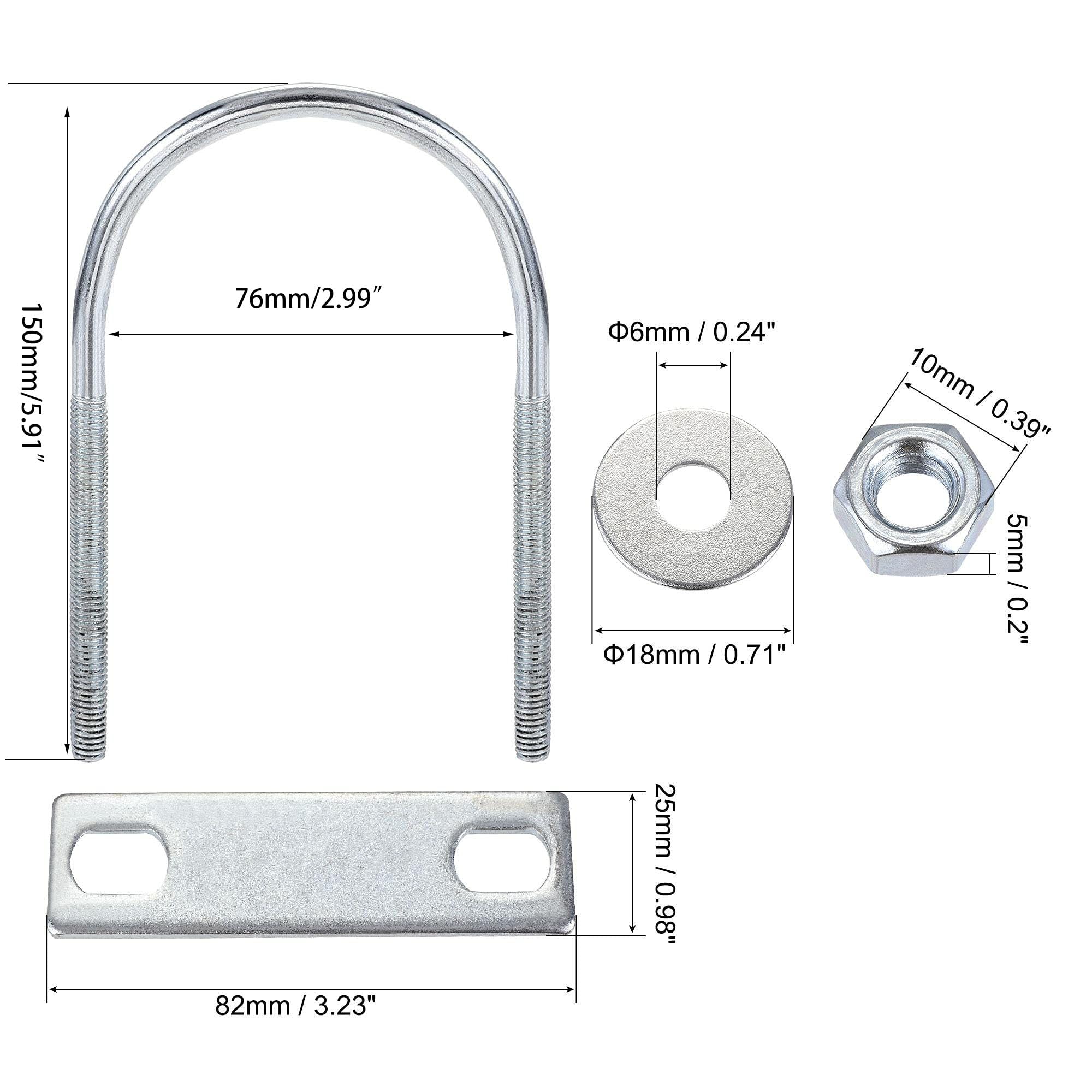 TOP-VIGOR M6 Round U-Bolt, 76mm Inner Width 150mm Length Steel U-Bolts with Nut, Plate - Image 2
