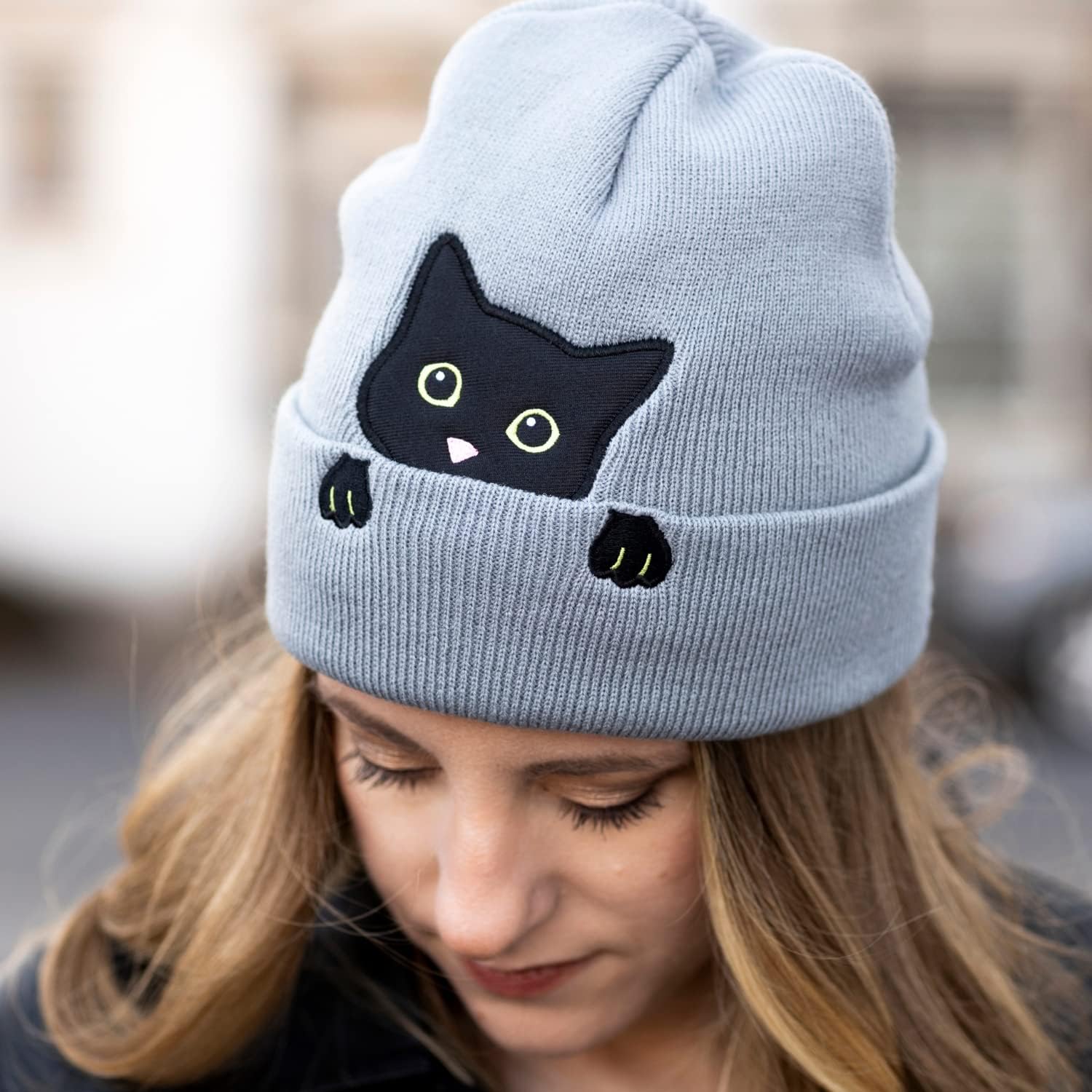 Cat Ear Beanie for Women - Cute Winter Hat, Gifts for Cat Lovers, Mom & Teen Girls - Grey - Image 9