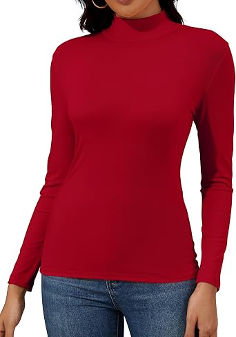 Womens Long Sleeve Shirts Mock Neck Tops 2025 Fall Basic Tees Slim Fit Thermal Layering Top Clothes Outfits