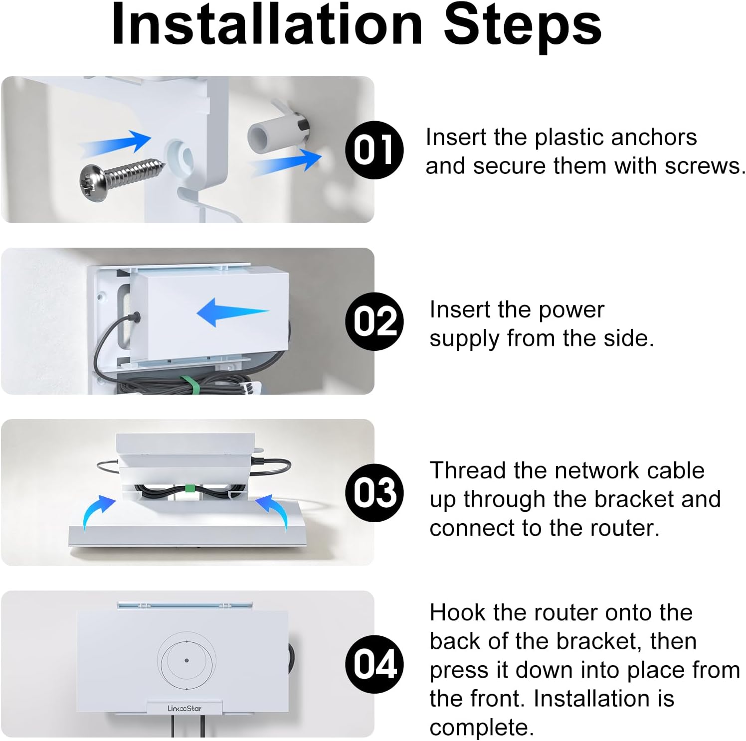 for Starlink Gen 3 Router Mount, All-in-One Starlink Gen 3 Router Wall Mount Starlink Standard V3/4X Mesh Router & Gen 3/4X Power Supply Mounting Kit Space-Saving Starlink Router Wall Mount-LM-3C