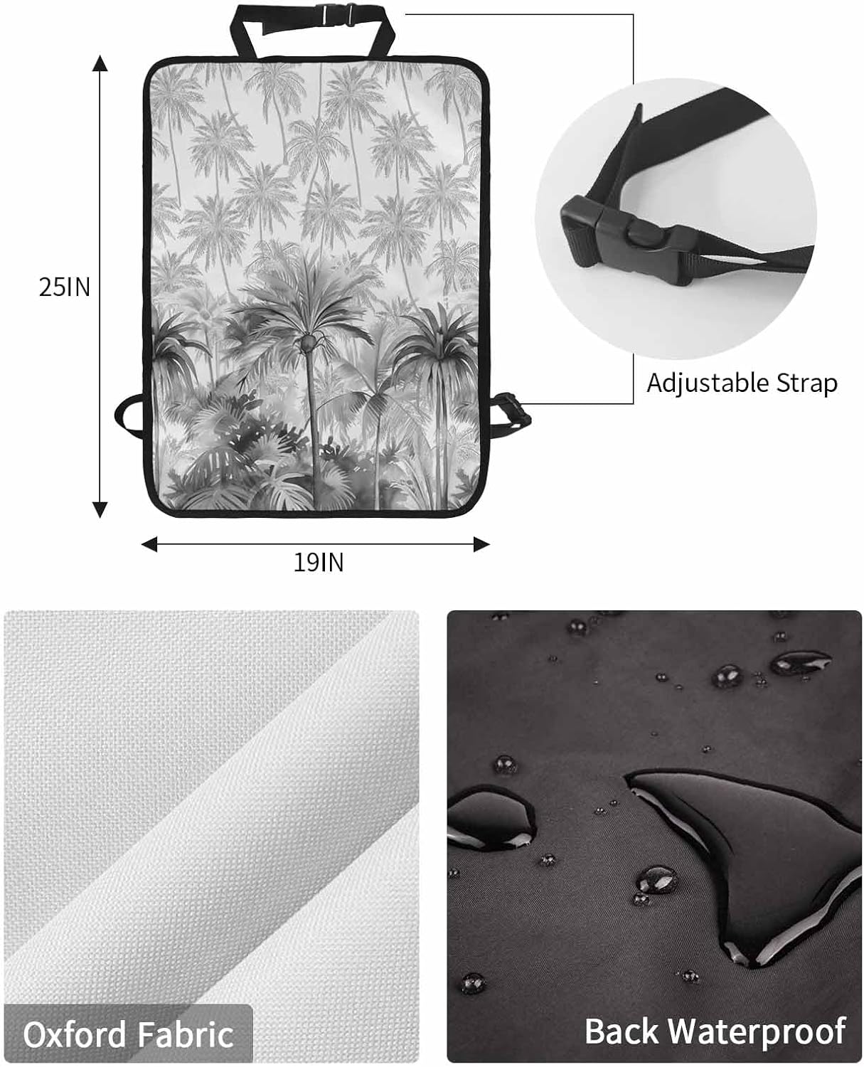 T&H XHome Car Seat Protector, 2 Pack Kick Mats Back Seat Protector Summer Grey Palm Tropical Plants Hand Painting Waterproof Backseat Cover for Kids Universal Fit Automotive Interior Protectors