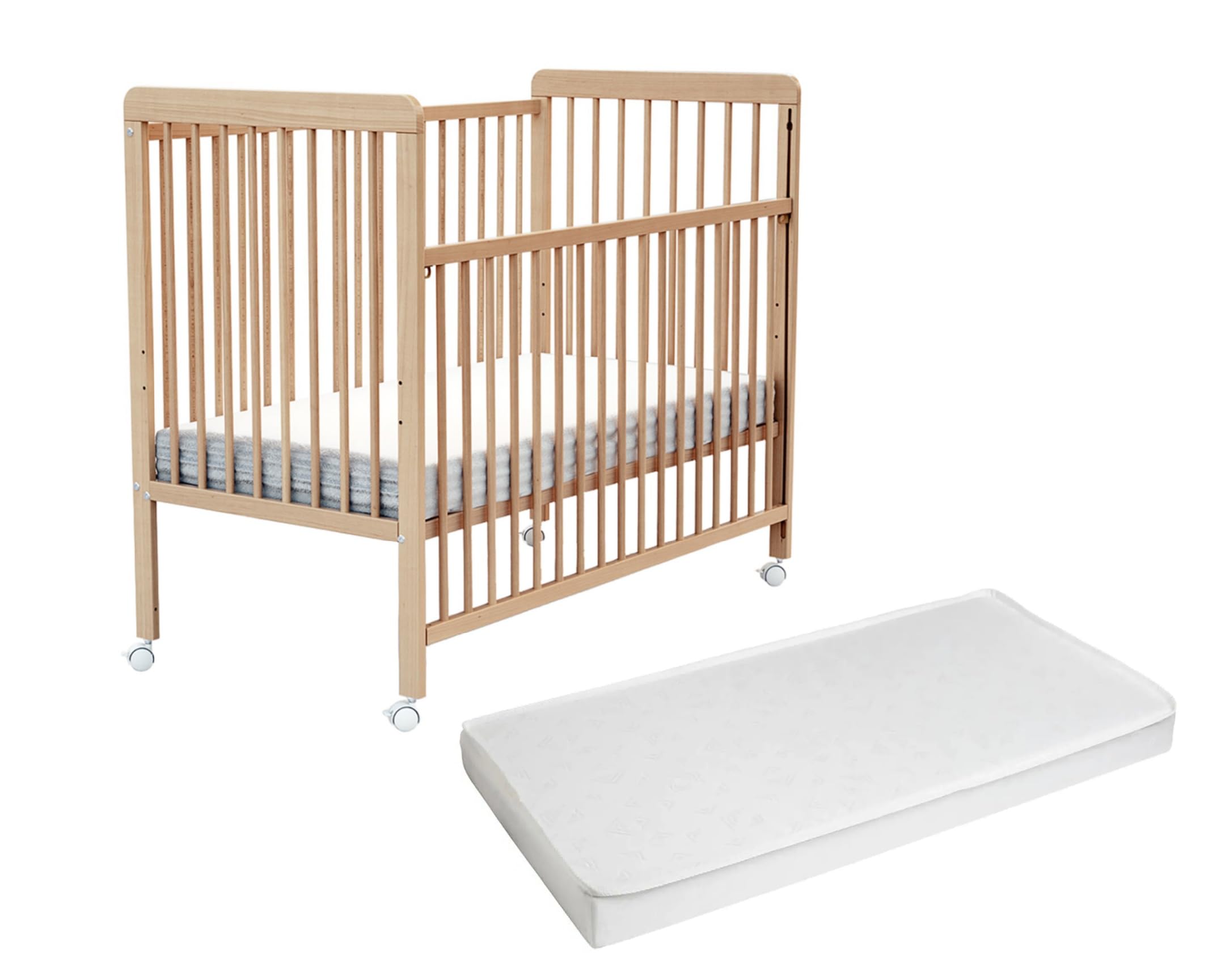 AT4 - Lettino bambini con sponde regolabile e con materasso ESSENTIEL legno - Faggio verni