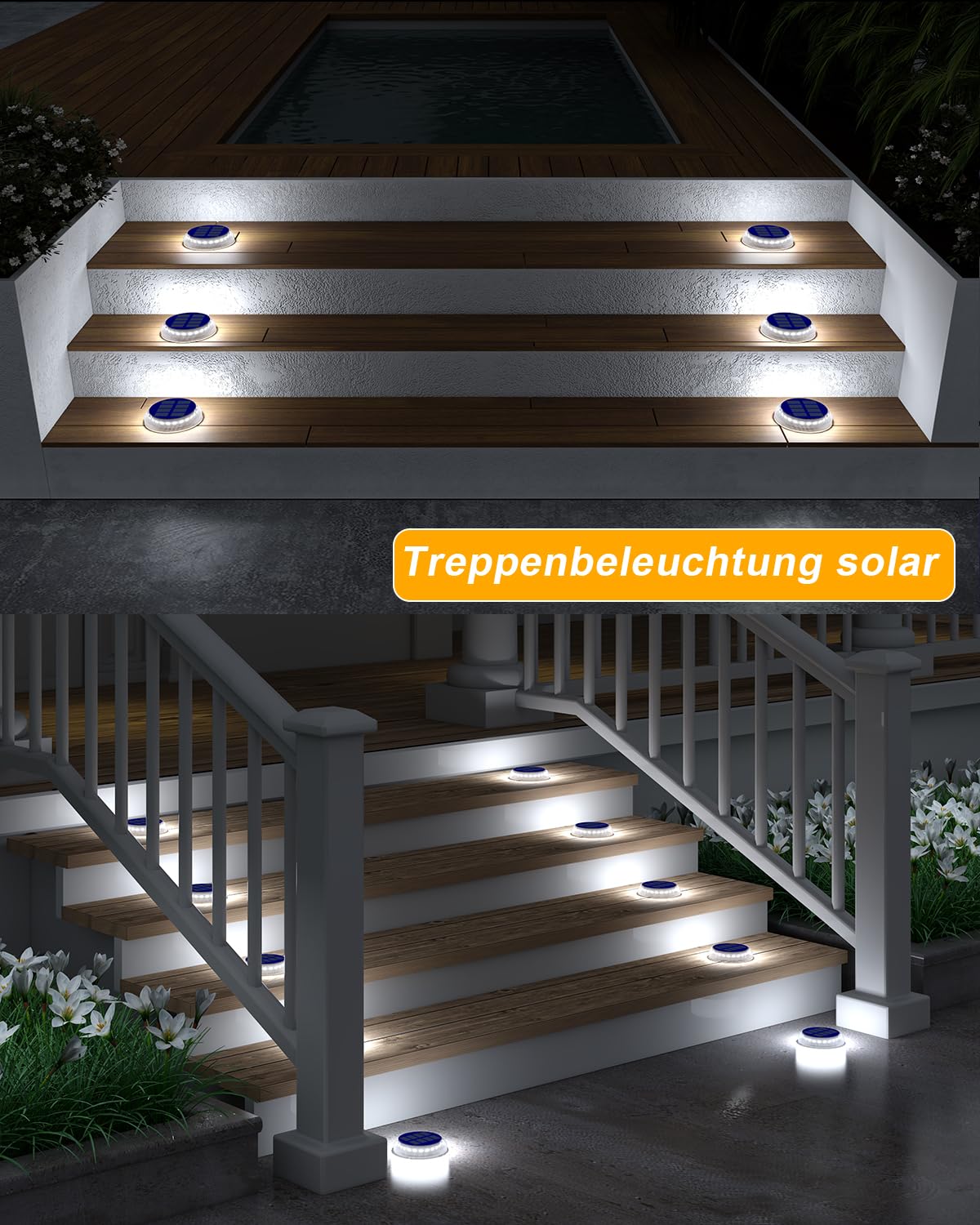 YiLaie Solarleuchten für Außen, Solarlampen für Außen garten 360° LED Solar Treppe Licht IP68 Wasserdicht mit Auto On/Off Solar Weg Licht, Weiß Licht 5700K, 6 Stück