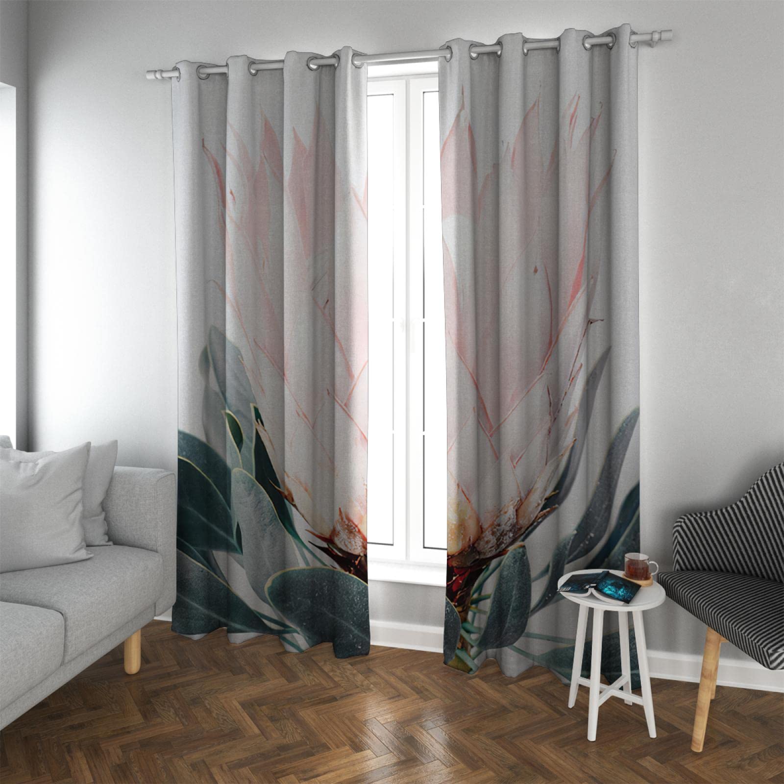 RUIHOME Decor Large Flowers Blackout Curtains Thermal Curtains Light Blocking Window Treatments Energy Saving for Girls' Bedroom/Kitchen 2 Pieces 90"x90"