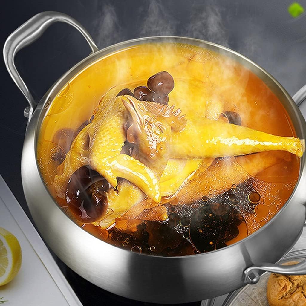 Stainless Steel Steamer Dual-purpose Thickened Two-layer Non-porous Uncoated Steamed Bun Soup Pot with Steamer(24cm)