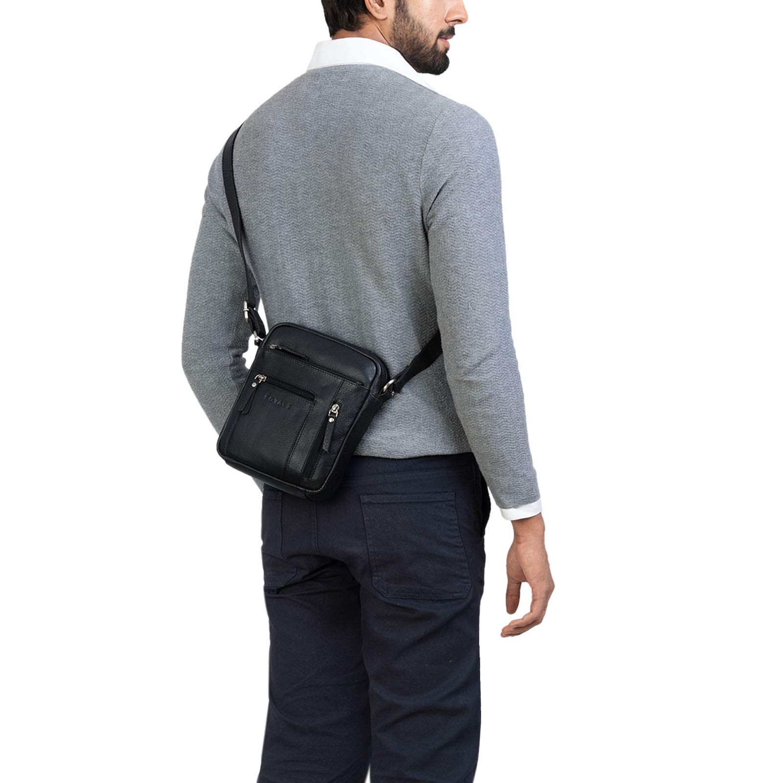 ROYALZ 'Dallas' Kleine Umhängetasche Herren Leder - Männer Schultertasche Echtleder im Vintage Look - Mini Ledertasche ideal für Alltag und Freizeit;Farbe:Schwarz