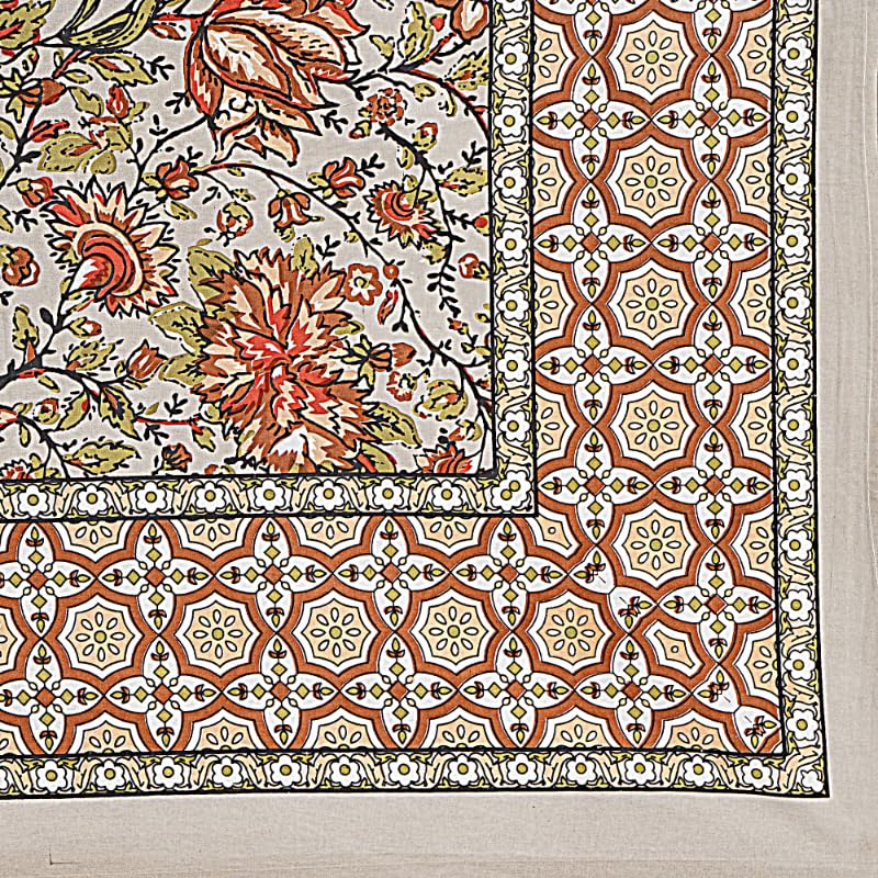 Image of Living Roots Jaipuri Hand Block Print Double Cotton Bedsheet & 2 Pillow Covers, for Mattress Upto 8 inches Thick, No Colour Bleeding, Orange Colour, Super King Size 96 * 104 inches, 150TC (580-A)