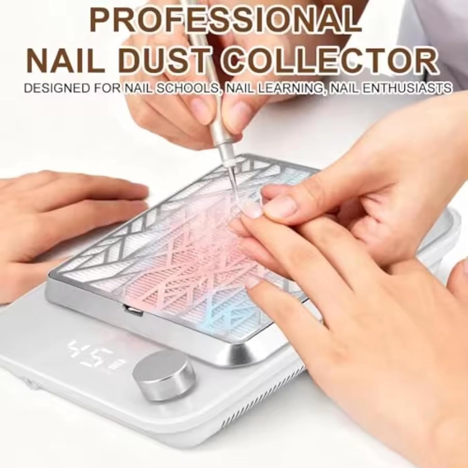 Nail Dust Collector 4500PRM, Rechargeable Dust Vacuum Vent with Reusable Filter Extractor Fan Super Suction Cordless Manicure Machine Professional Salon Nails Drilling Polish