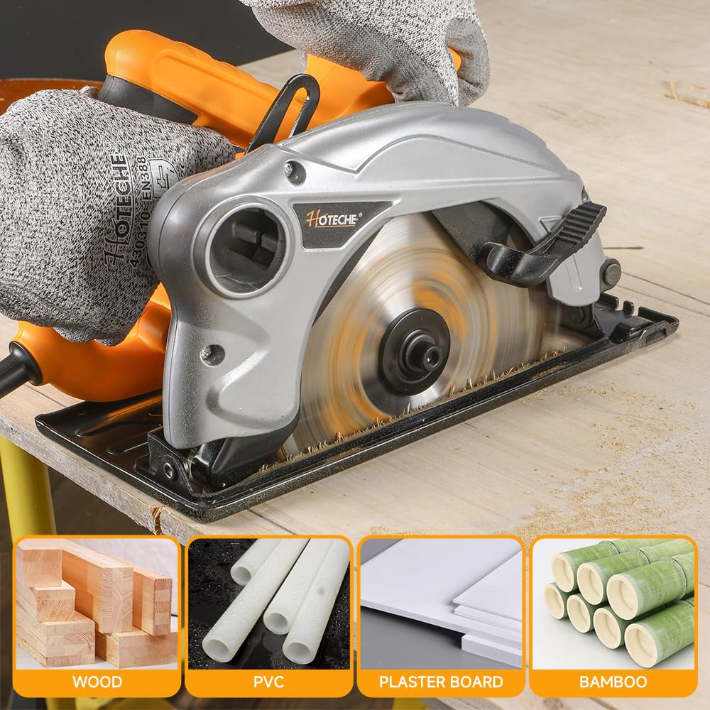Hoteche Sierra circular manual de 1200 W 185 mm | Motor de cobre de 220-240 V, 50/60 Hz, 4700 rpm, incluye hoja de sierra TCT de 185 x 20 mm, ideal para cortes precisos