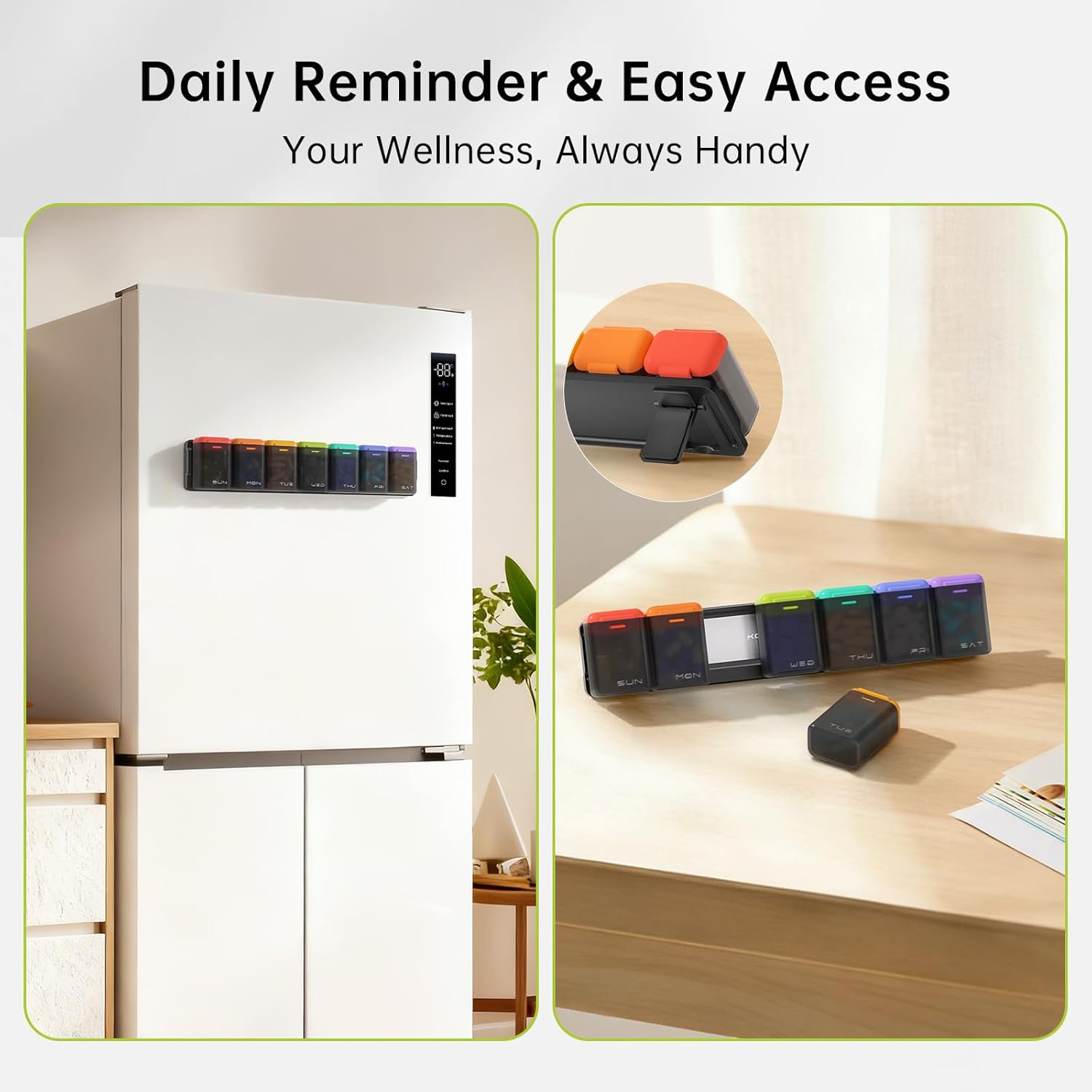 Weekly Pill Organizer Magnetic, Removable Pill Box 7 Day 1 Time a Day, Large Travel Pill Case, Week Once Daily Medication Dispenser, Medicine Container Holder for Supplement, Vitamin, Black - Image 2