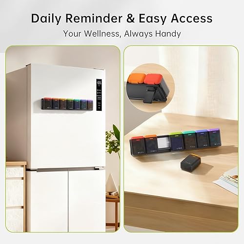 Miniatura 2 de KOVIUU Organizador semanal de píldoras magnético, pastillero extraíble 7 días 1 vez al día, gran pastillero de viaje, dispensador de medicamentos