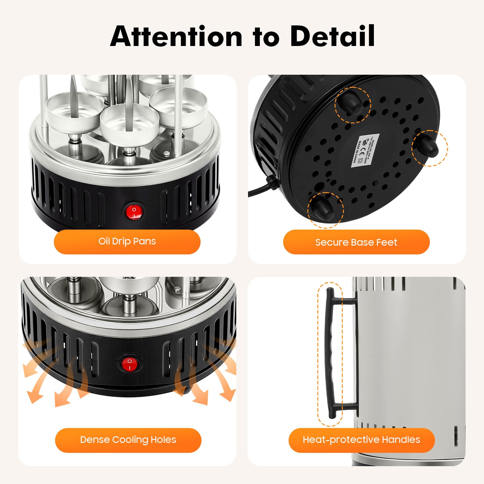 Griglia elettrica verticale da 1000 W, per shish kebab BBQ con 5 spiedini, per casa e picnic