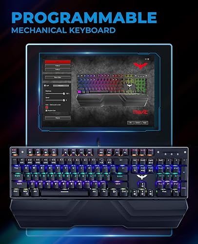 Miniatura 2 de havit Combo de teclado mecánico y mouse RGB para juegos de 104 teclas interruptores azules teclados USB con cable con reposamuñecas desmontable