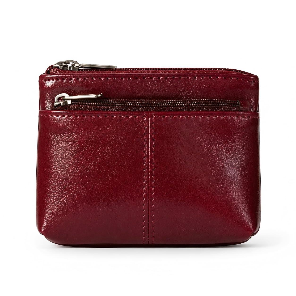 Porte-monnaie en cuir ciré avant et arrière avec fermeture éclair, sac de rangement portable pour pièces et cartes de crédit, convient aux hommes et aux femmes, résistant à l'usure et durable, doux au